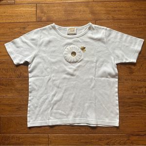 Vintage Bee And Daisy Embroidered Cropped Boxy T-shirt Tia Designs Made In USA